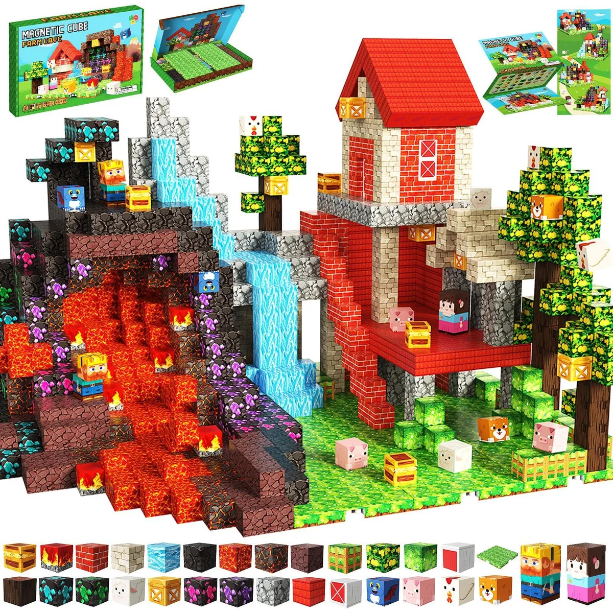 150 PCS Magnetic Blocks Farm Edition with 4 Base Plates — product photo