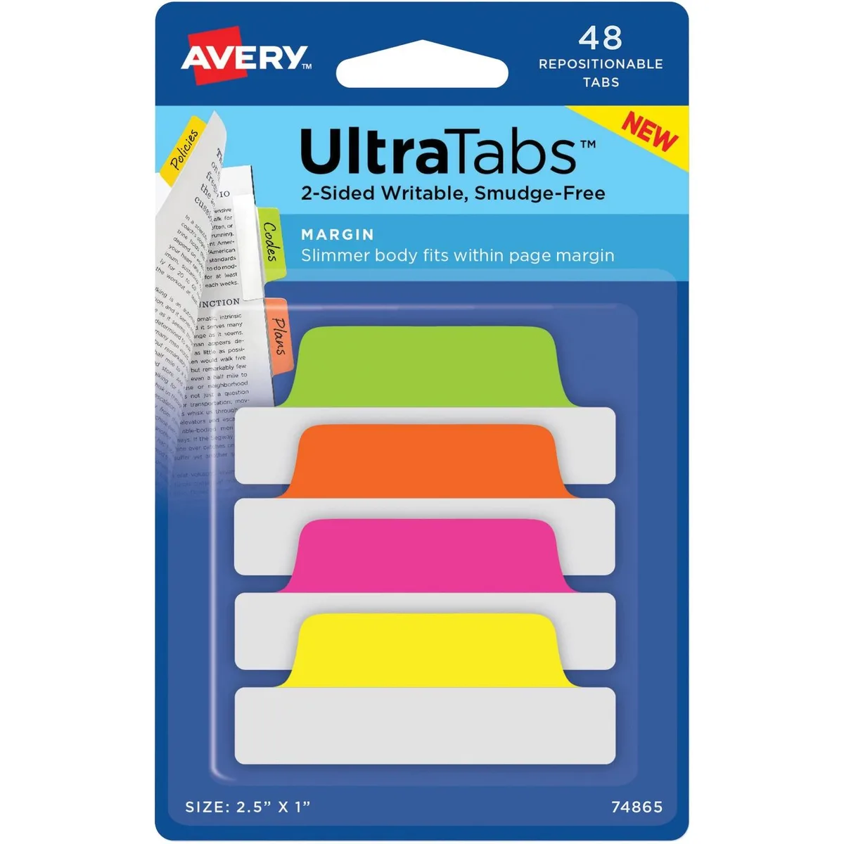 Pack of forty-eight neon repositionable flags with clear writable bodies