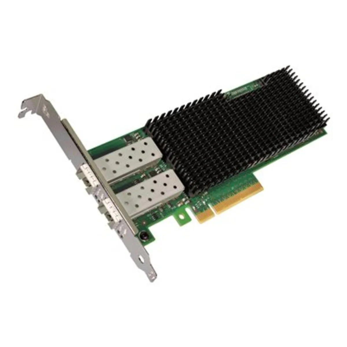 Green Intel dual-port network adapter with silver brackets