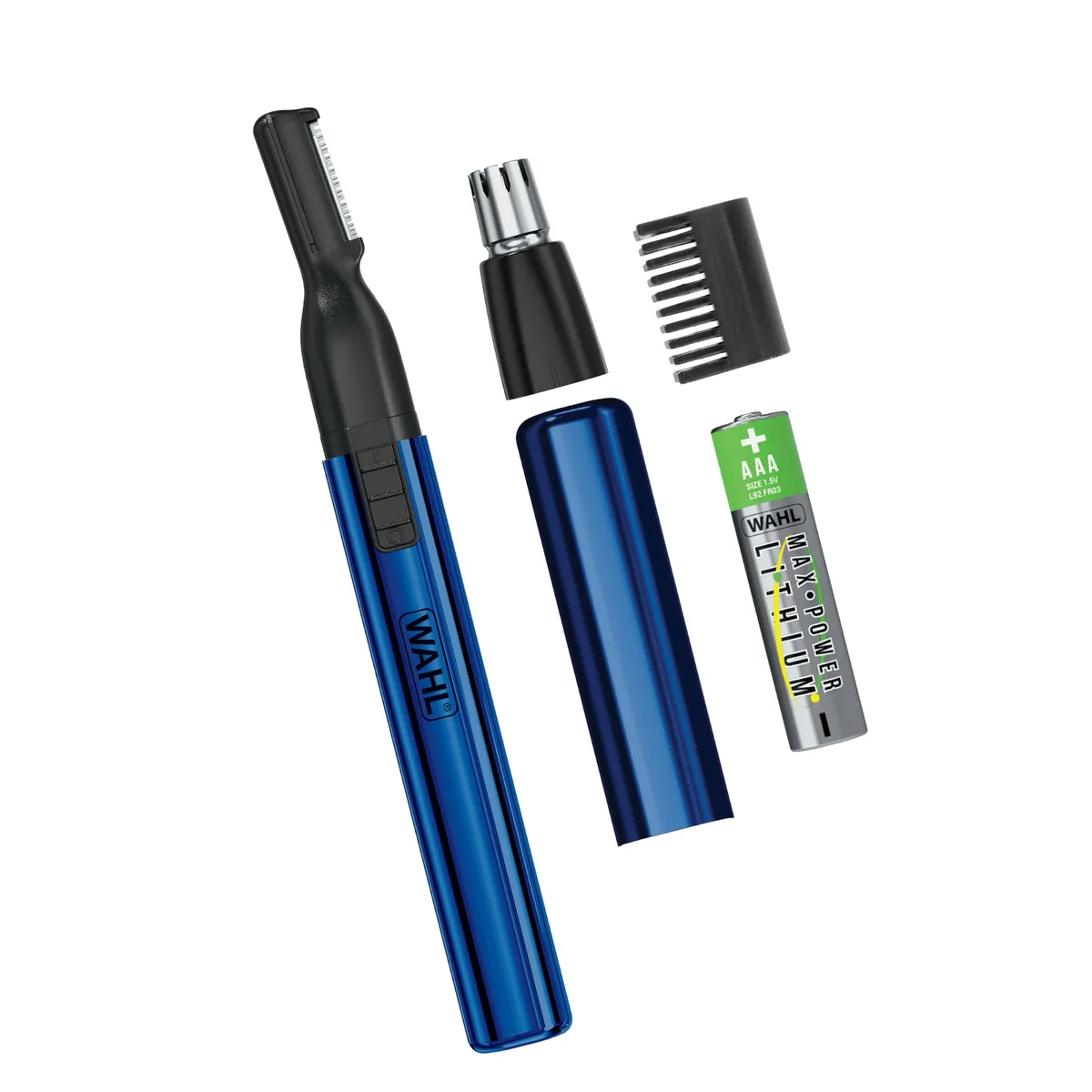 Compact blue anodised aluminium pen trimmer with rotary and detail heads