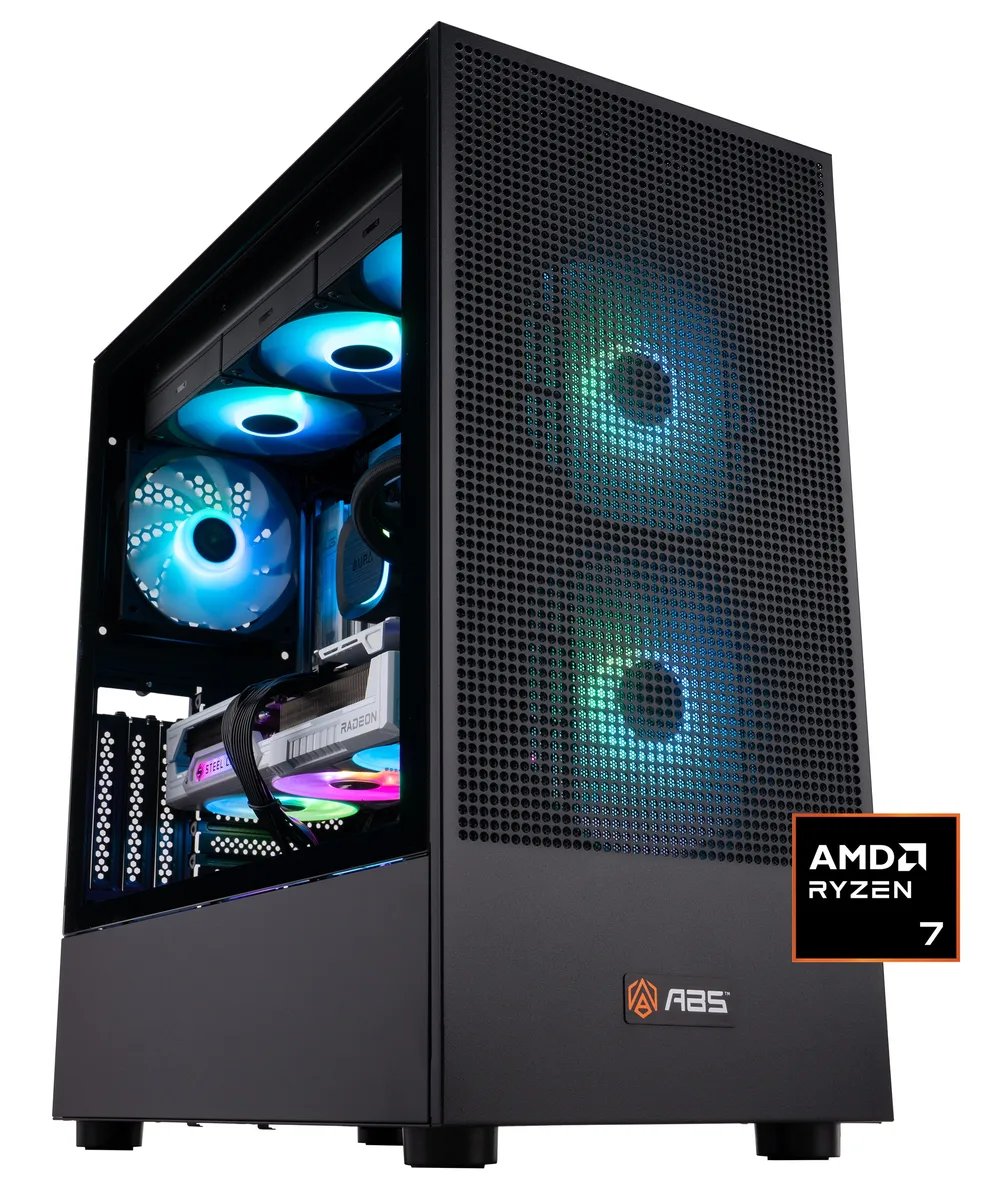 ABS ABS AR7800X3D9070XT gaming PC Ryzen 7 7800X3D Radeon RX 9070 XT 32GB DDR5 2TB NVMe — product photo