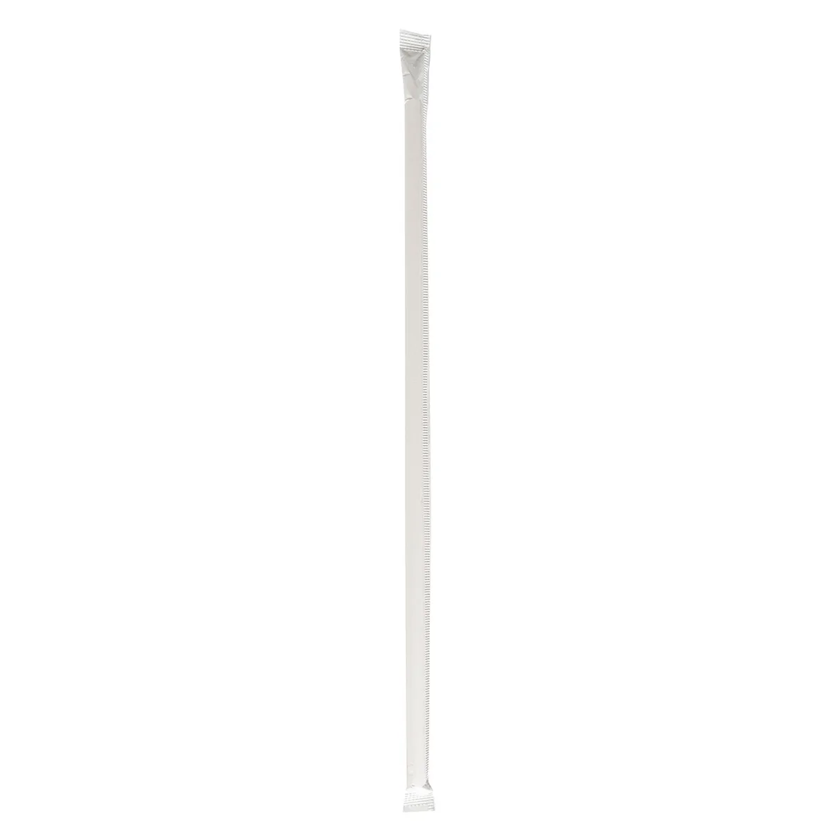 Red and white striped polypropylene straws individually wrapped in clear film