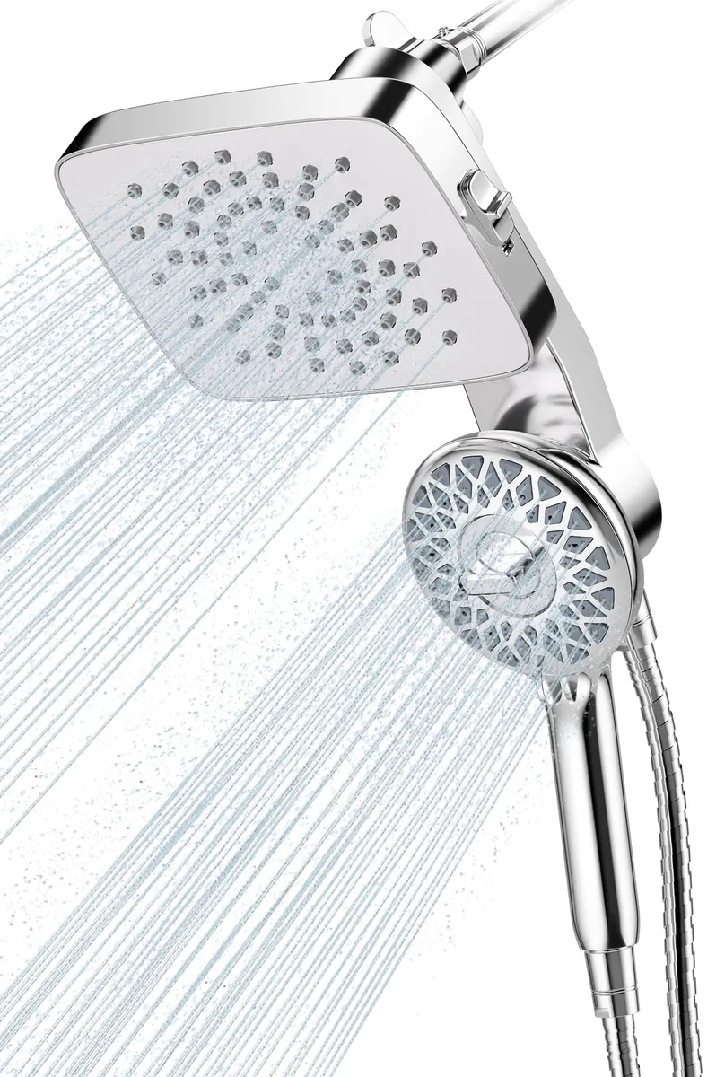 Black rain shower head with handheld combo, magnetic dock, 6ft hose
