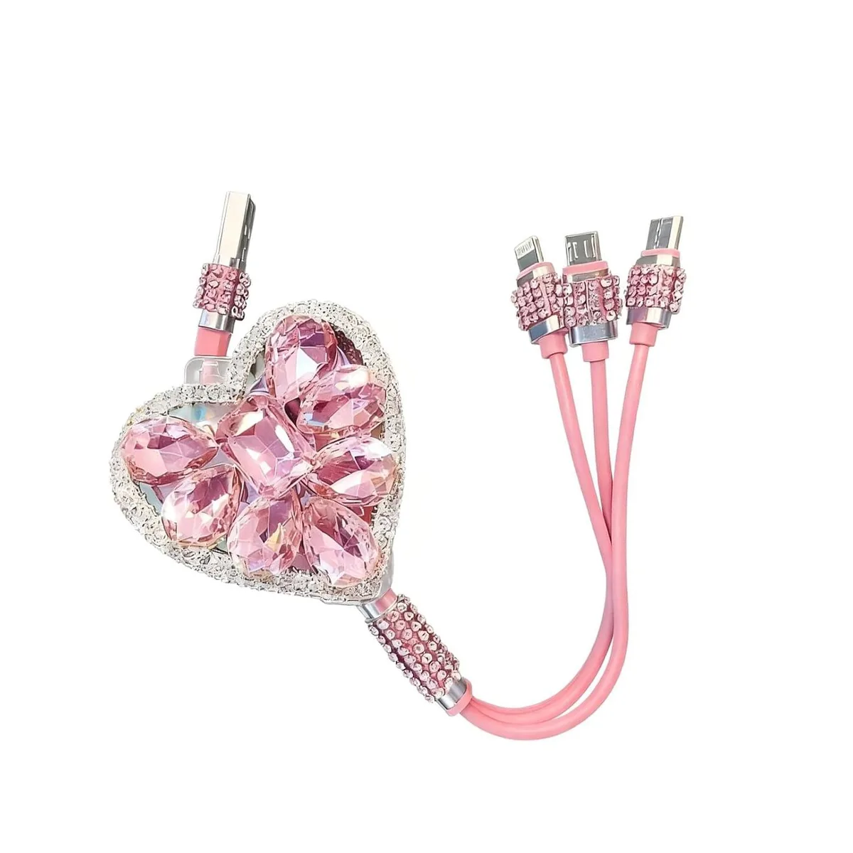 Mobee Mobee 3-in-1 Retractable Cable with Rhinestones (Pink) — product photo