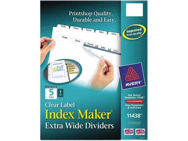 Avery Avery 11438 Index Dividers 5 White Tabs 9-1/4" x 11-1/4" 3-Hole Punched — product photo