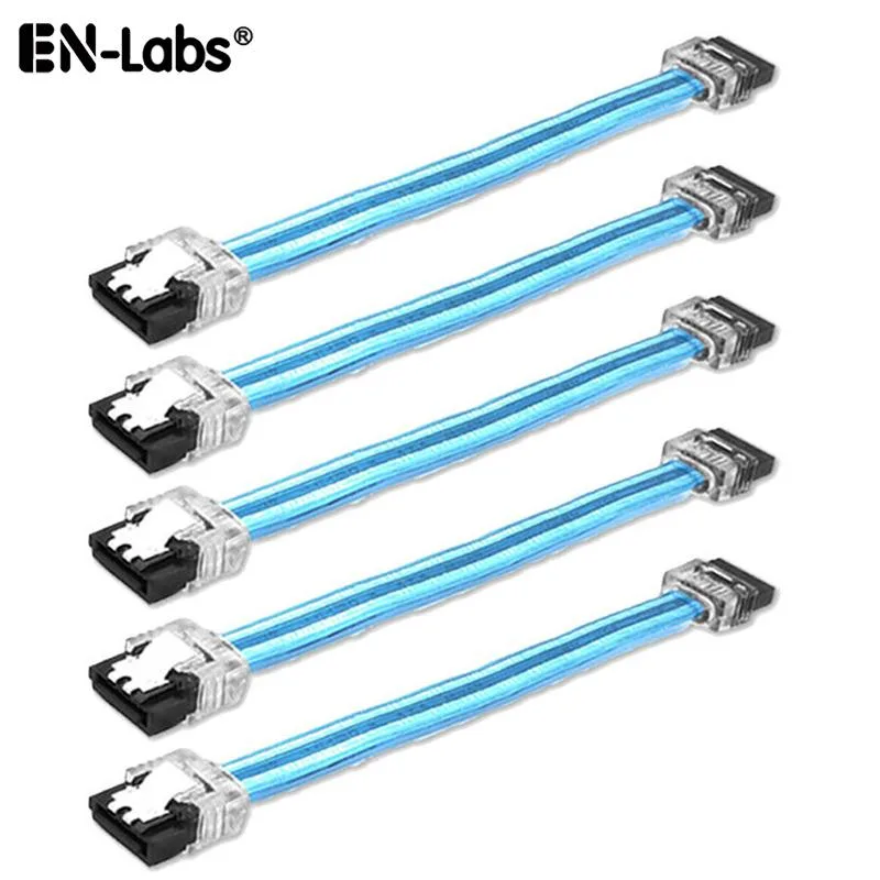 EN-Labs EN-Labs 5PKSATAIII15CMBL 5-pack SATA cable 6" UV Blue locking latch — product photo