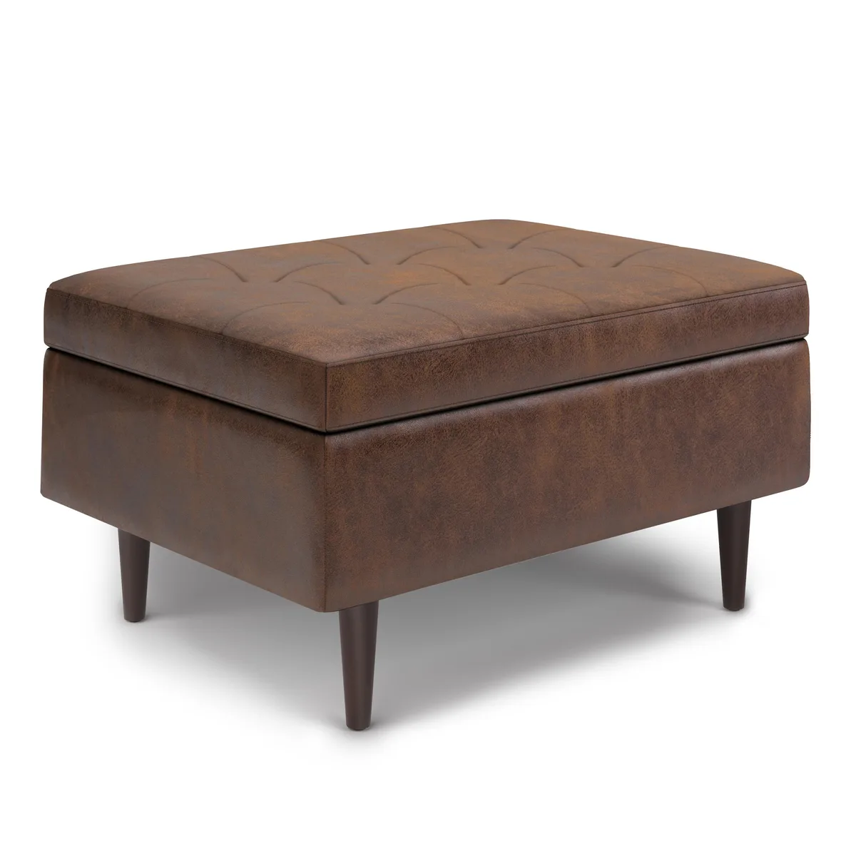 tuphen tuphen Shay Mid Century Storage Ottoman Distressed Chestnut Brown 34.25" W 26" D 18.5" H — product photo