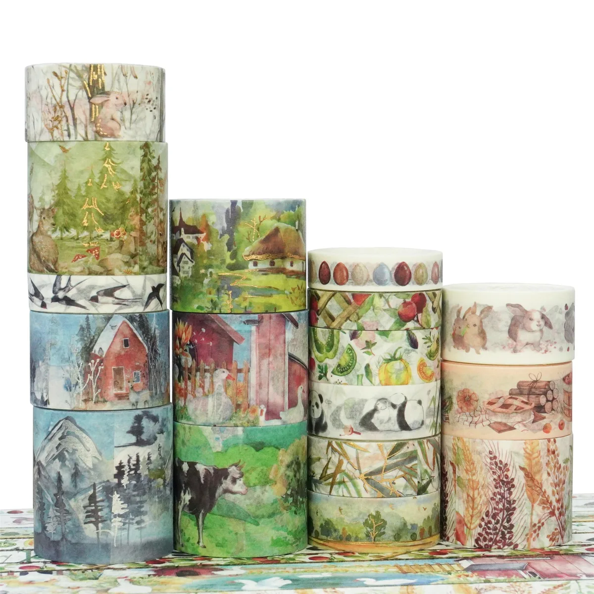 YUBX YUBX Mountain Village Washi Tape Set 17 Rolls 10 15 20 25 30 35 40mm — product photo