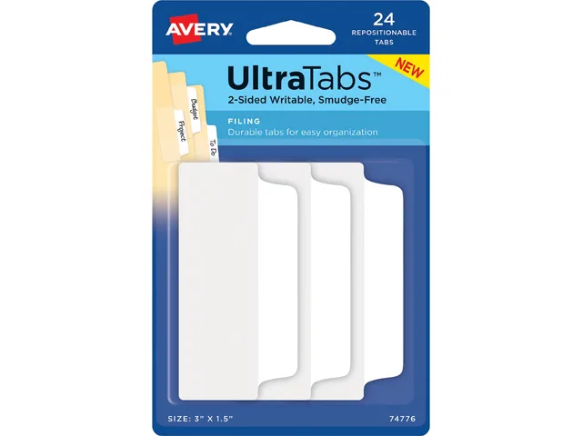 Avery Avery 74776 Filing Ultra Tabs card filing 24 tabs 3" x 1.5" white self-adhesive — product photo