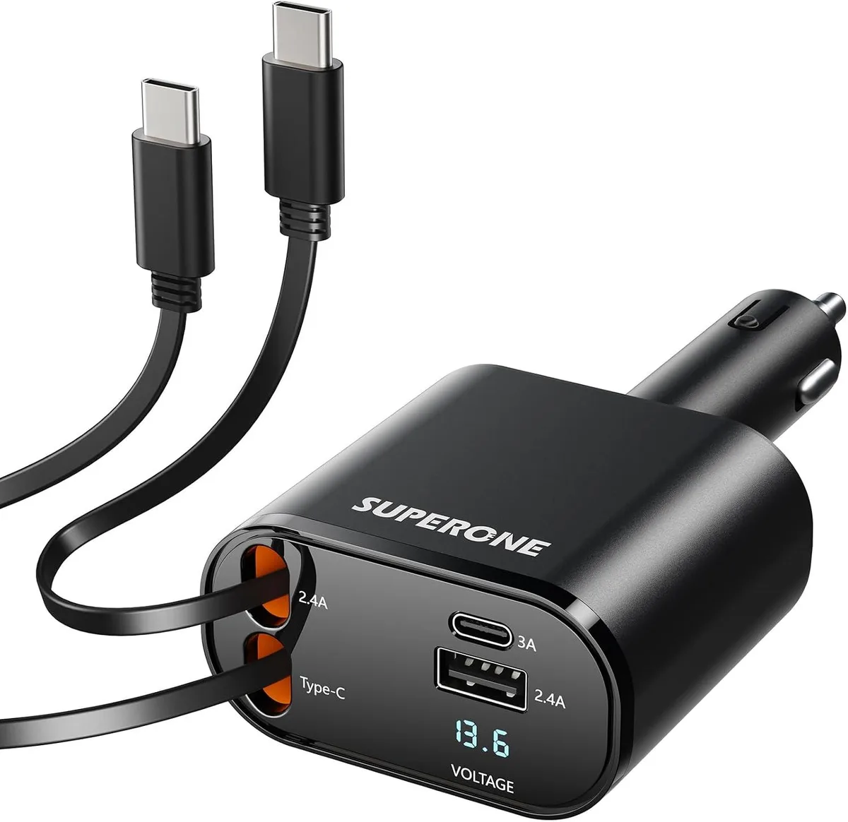 iworkmart iworkmart Retractable Car Charger 4-in-1 Dual Type-C 80cm PD 60W 69W Total — product photo