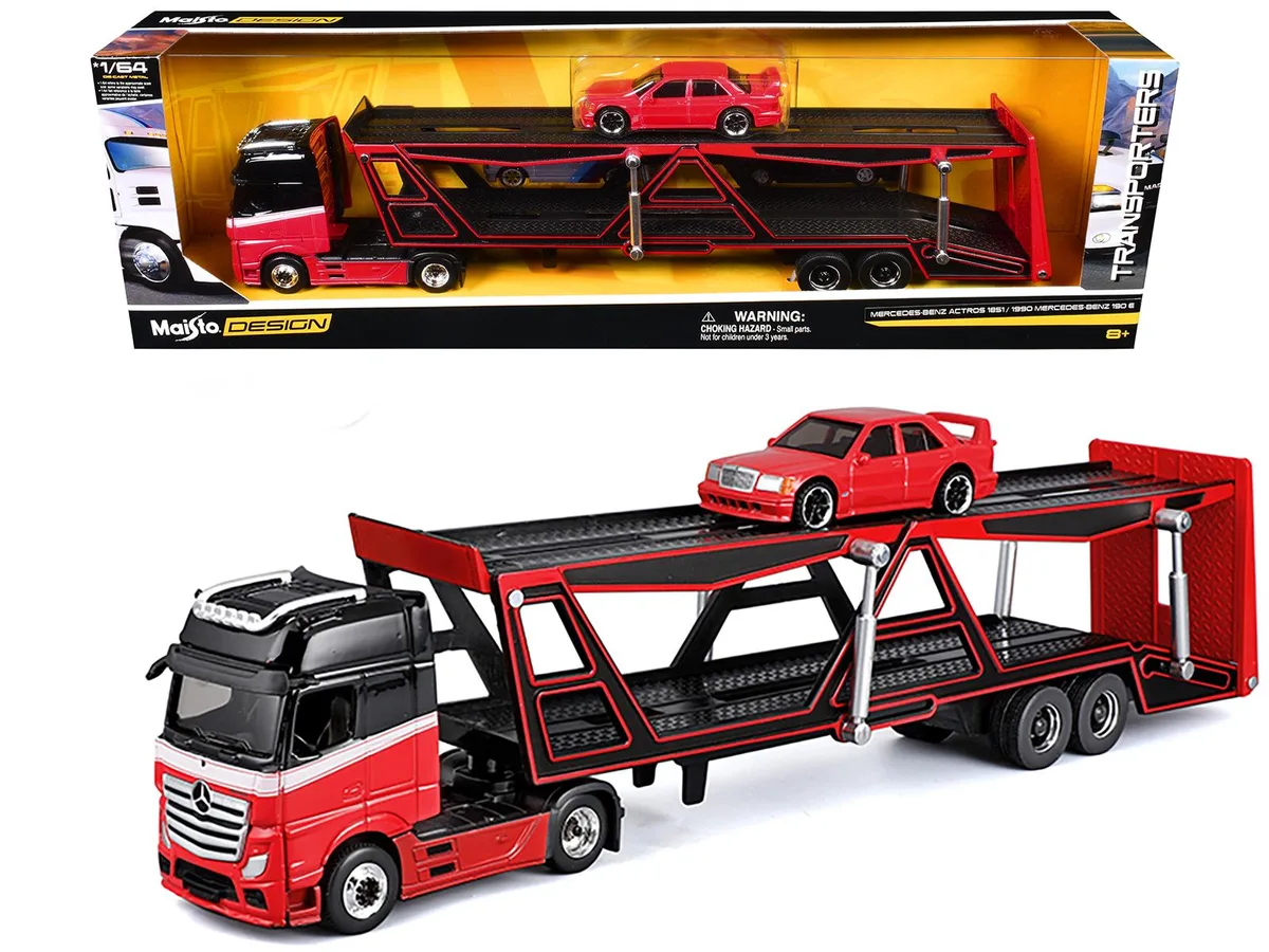 Maisto Maisto Mercedes-Benz Actros Car Hauler with 1990 190E Red 1/64 Diecast — product photo