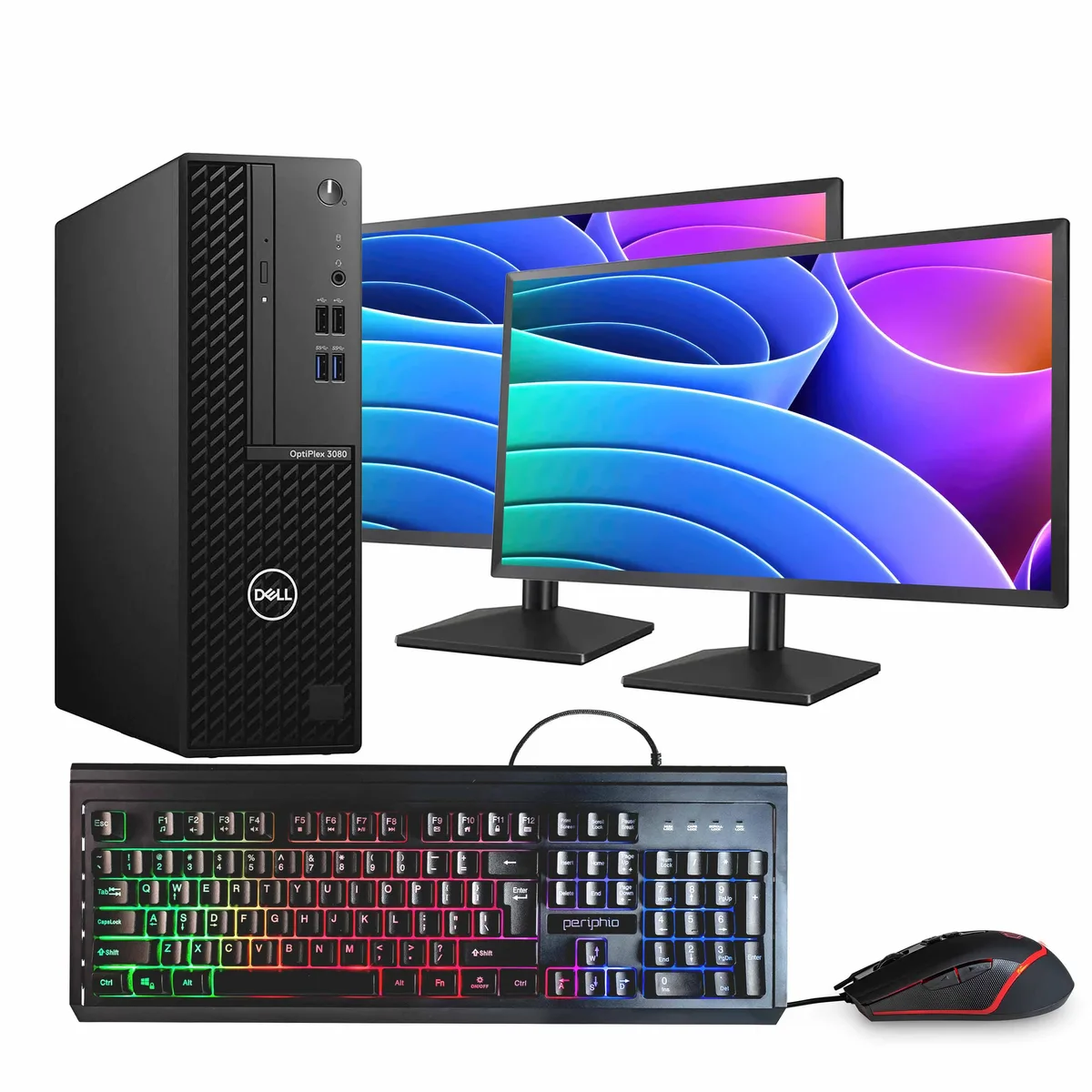 DELL DELL OptiPlex 3080 Desktop PC i7-10700 16GB DDR3 500GB SSD+HDD Dual 24" Monitors Win 11 Pro — product photo