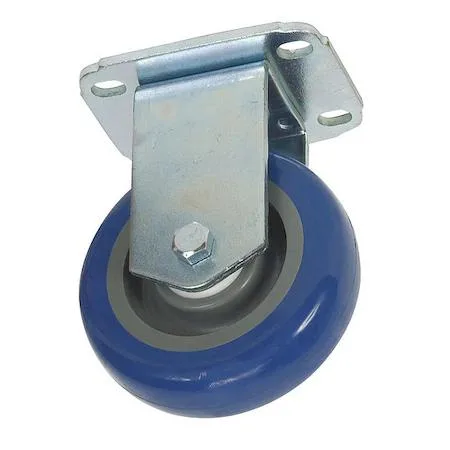 Gray rigid plate caster with polyurethane wheel and cast iron frame