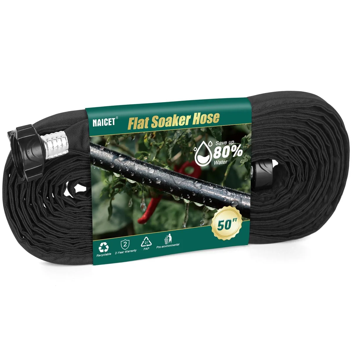 Flat black soaker hose coiled, 50 ft lightweight flexible irrigation