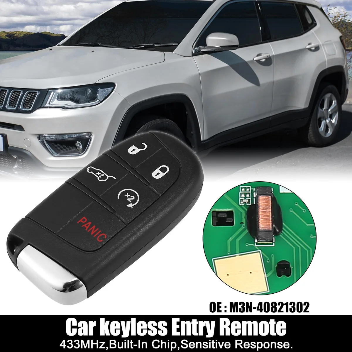 Unique-Bargains Unique-Bargains M3N-40821302 433MHz 4A Chip 5-Button Key Fob for Jeep Compass 2017-2020 — product photo