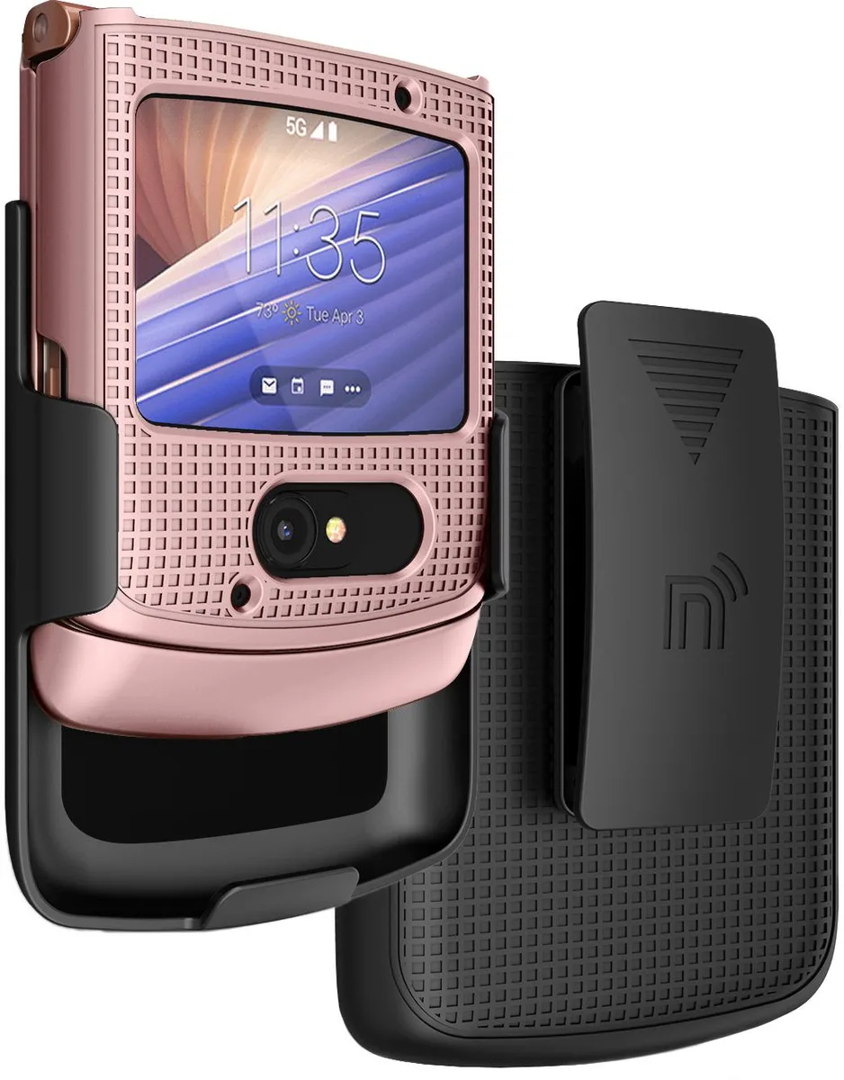 Nakedcellphone Nakedcellphone Grid Case + Belt Clip Holster Combo for Motorola RAZR 5G 2020 Rose Gold — product photo