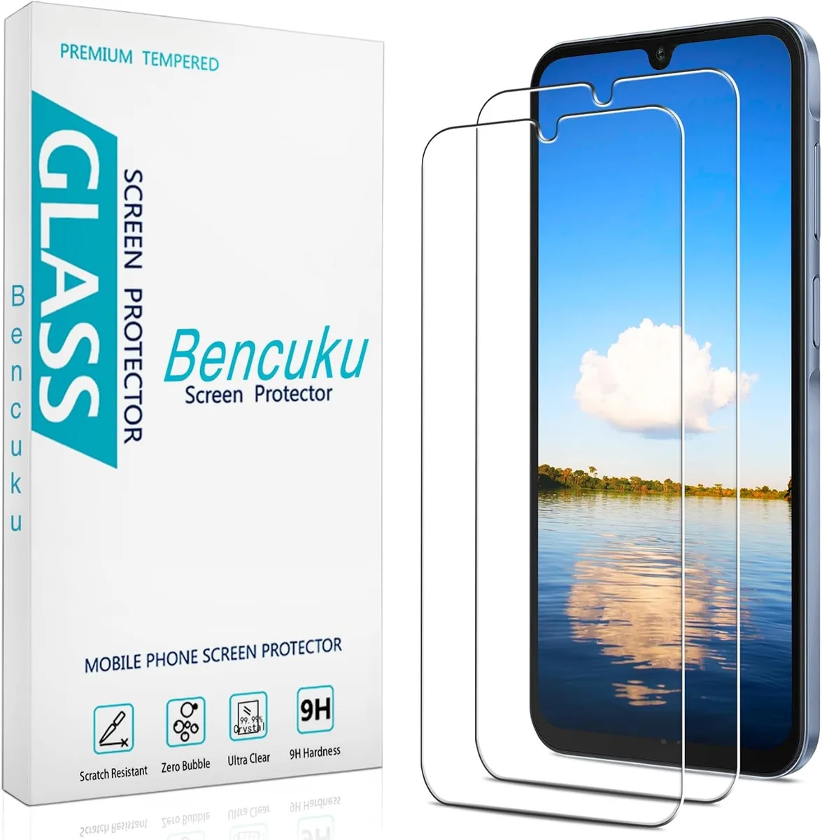 Two clear tempered glass screen protectors for Galaxy A15 6.5 inch