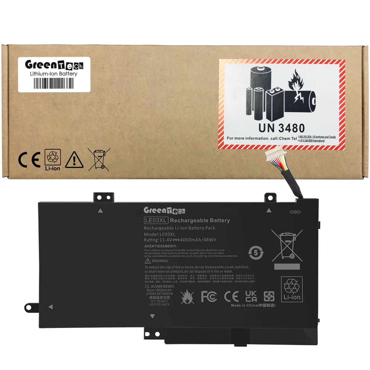 GreenTechLLC GreenTechLLC LE03XL 48Wh laptop battery for HP Envy x360 M6-W Pavilion x360 13-S 15-BK — product photo