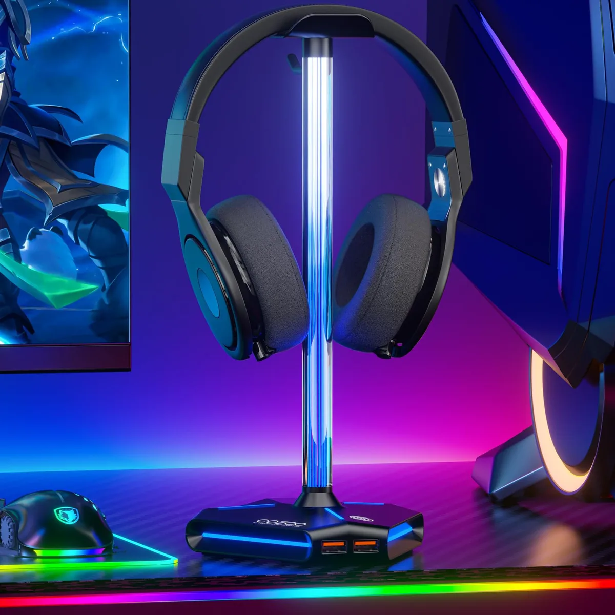  cozoo MC21B RGB Headphone Stand with 2 USB 2.0 Ports and Type-C — product photo