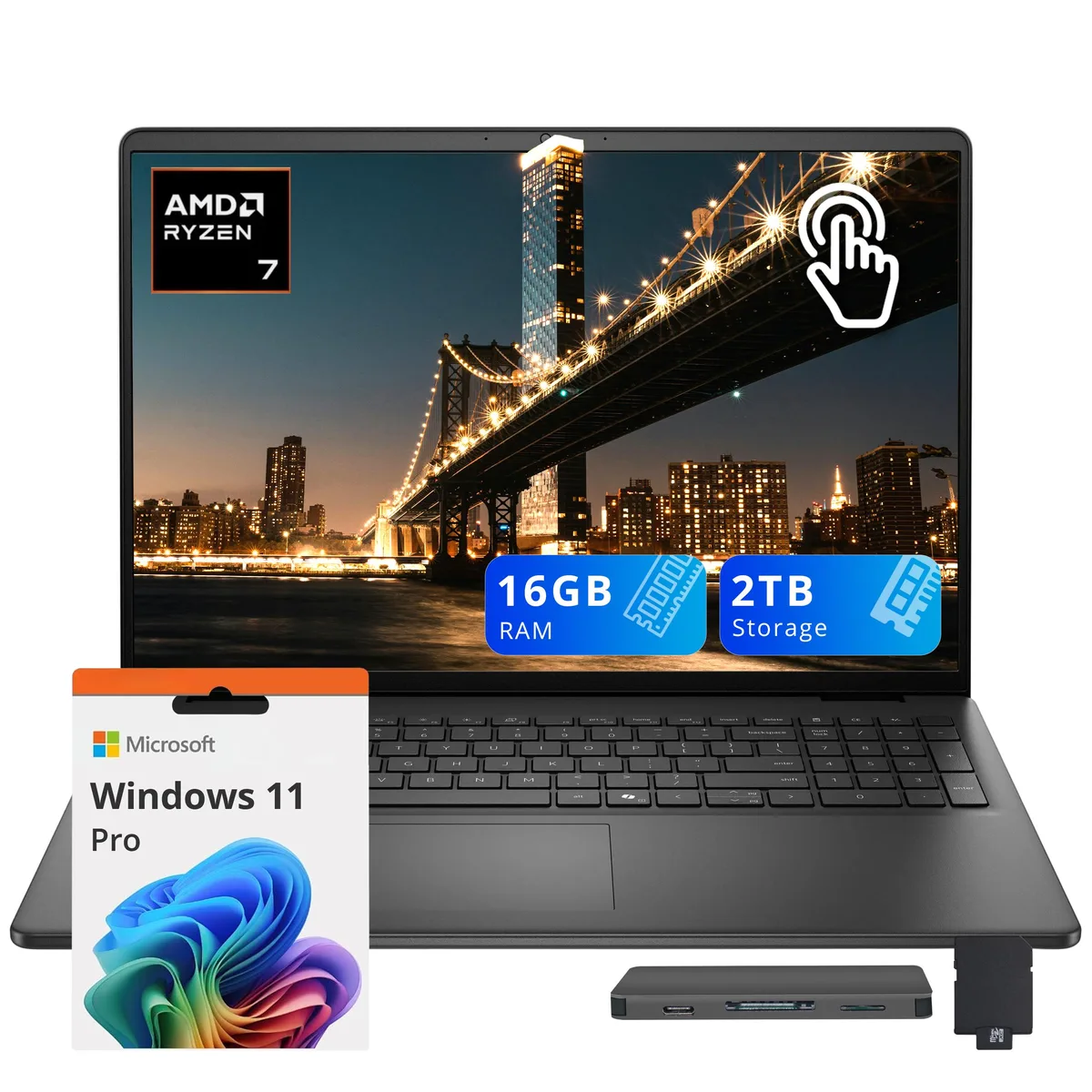 DELL DELL Dell 16 Business Laptop AMD Ryzen 7 250 16GB 1TB SSD Touchscreen Black — product photo