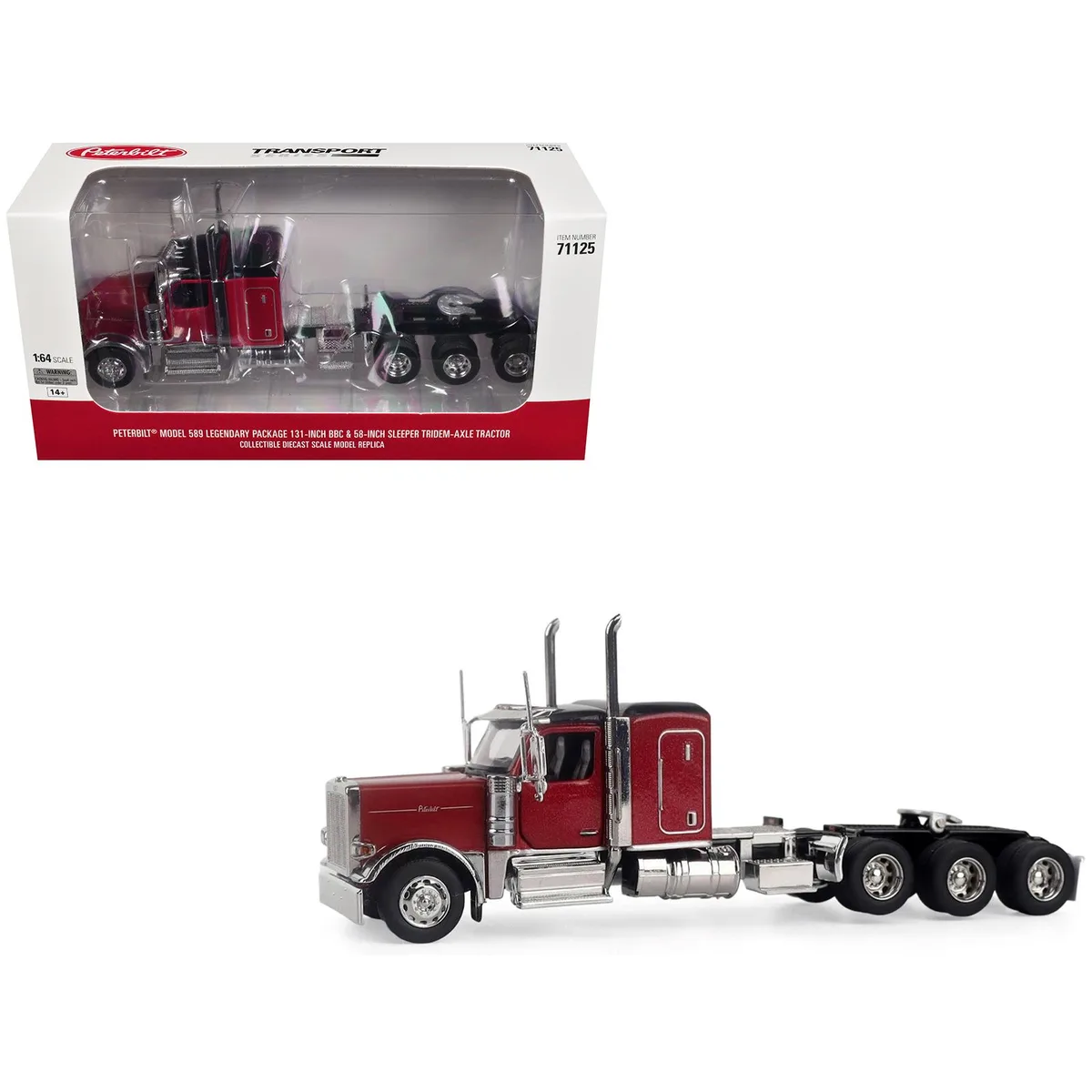 DieCast Masters DieCast Masters Peterbilt 589 Tridem-Axle Legendary Package 58" Sleeper Legendary Red 1/64 Hobby Collectible — product photo
