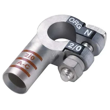 Five copper-tin right-angle battery terminals, yellow-coded positive, 4/0 gauge