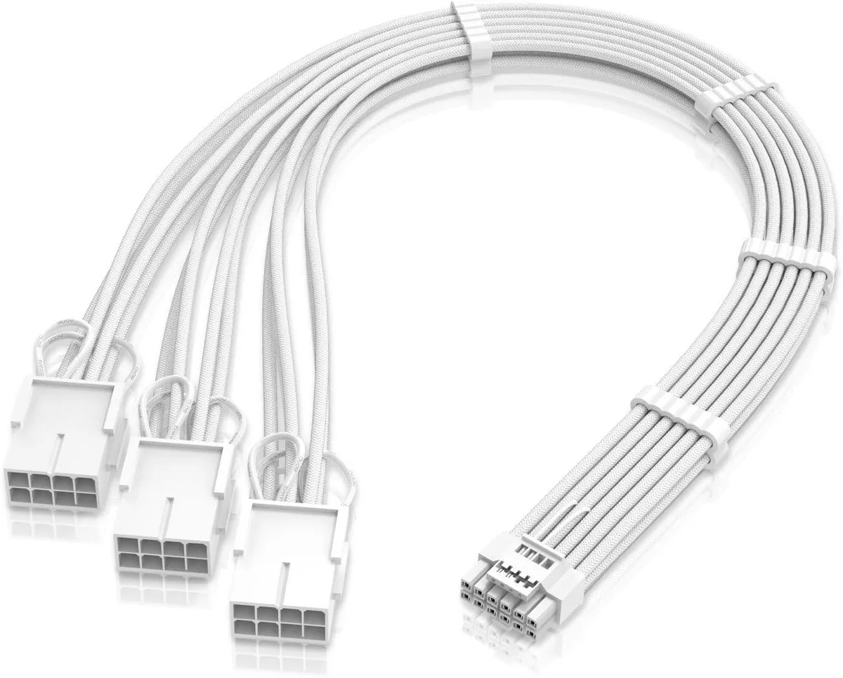 BFKK BFKK 16-pin 12VHPWR PCIe 5.0 to 3×8-pin Extension Cable White — product photo