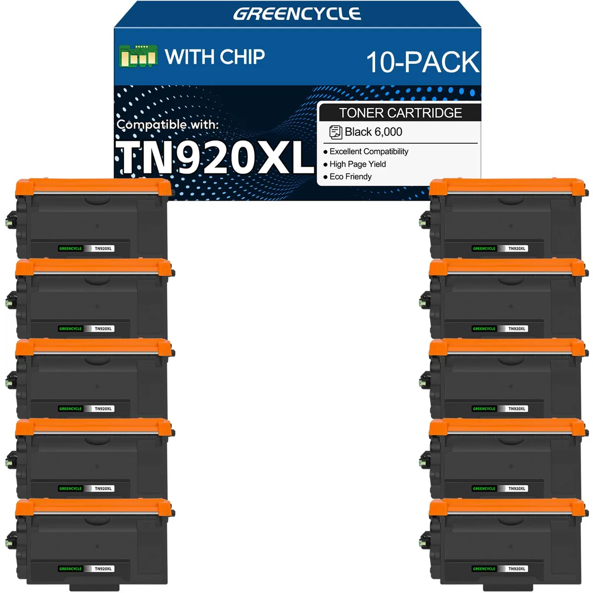 GREENCYCLE GREENCYCLE TN920XL Toner Cartridge 10 Pack Black 6000 Pages — product photo