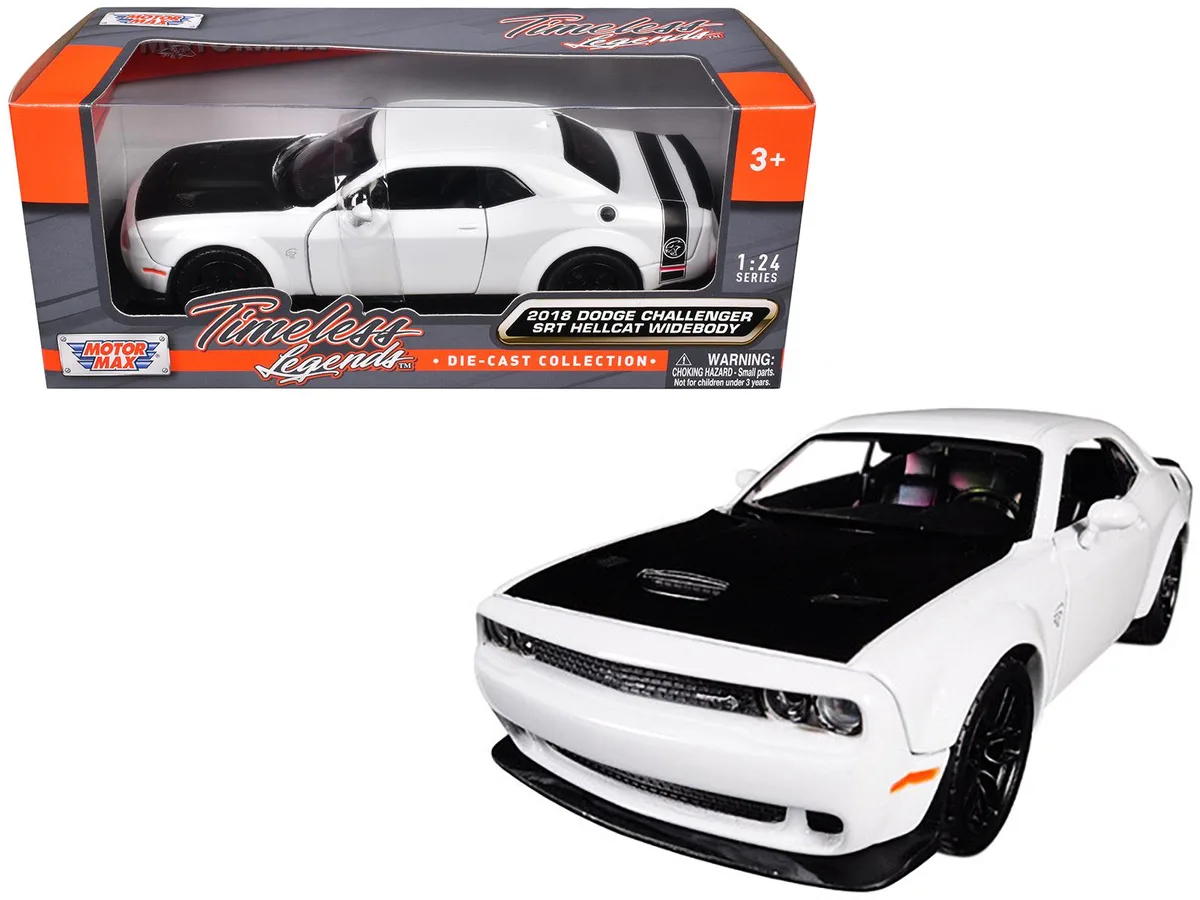 MOTORMAX MOTORMAX 2018 Dodge Challenger SRT Hellcat Widebody White with Black Hood 1/24 hobby collectible — product photo