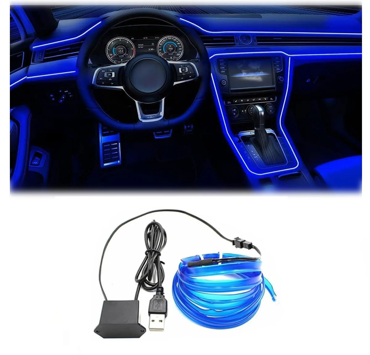  LEDCARE EL Wire Interior Car LED Strip Lights 16.5FT Blue — product photo