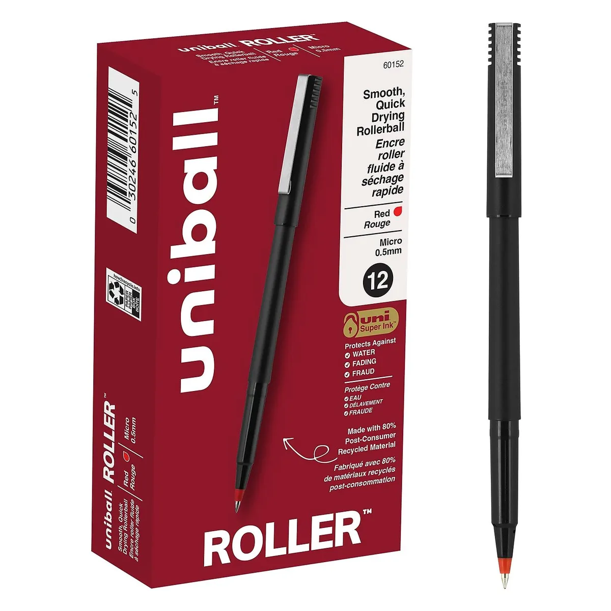 Sanford Sanford UBC60152 uni-ball Micro Point 0.5 mm Rollerball Pen Black/Red 1 Dozen — product photo