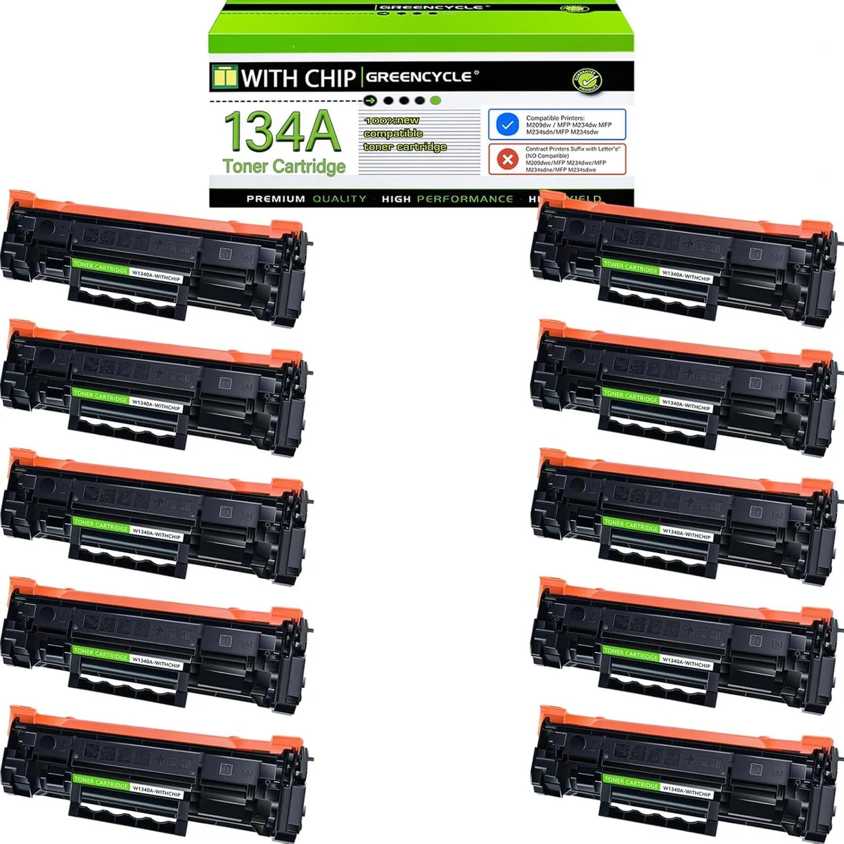 GREENCYCLE GREENCYCLE 134A Black Toner Cartridge 10 Pack 1100 Pages — product photo