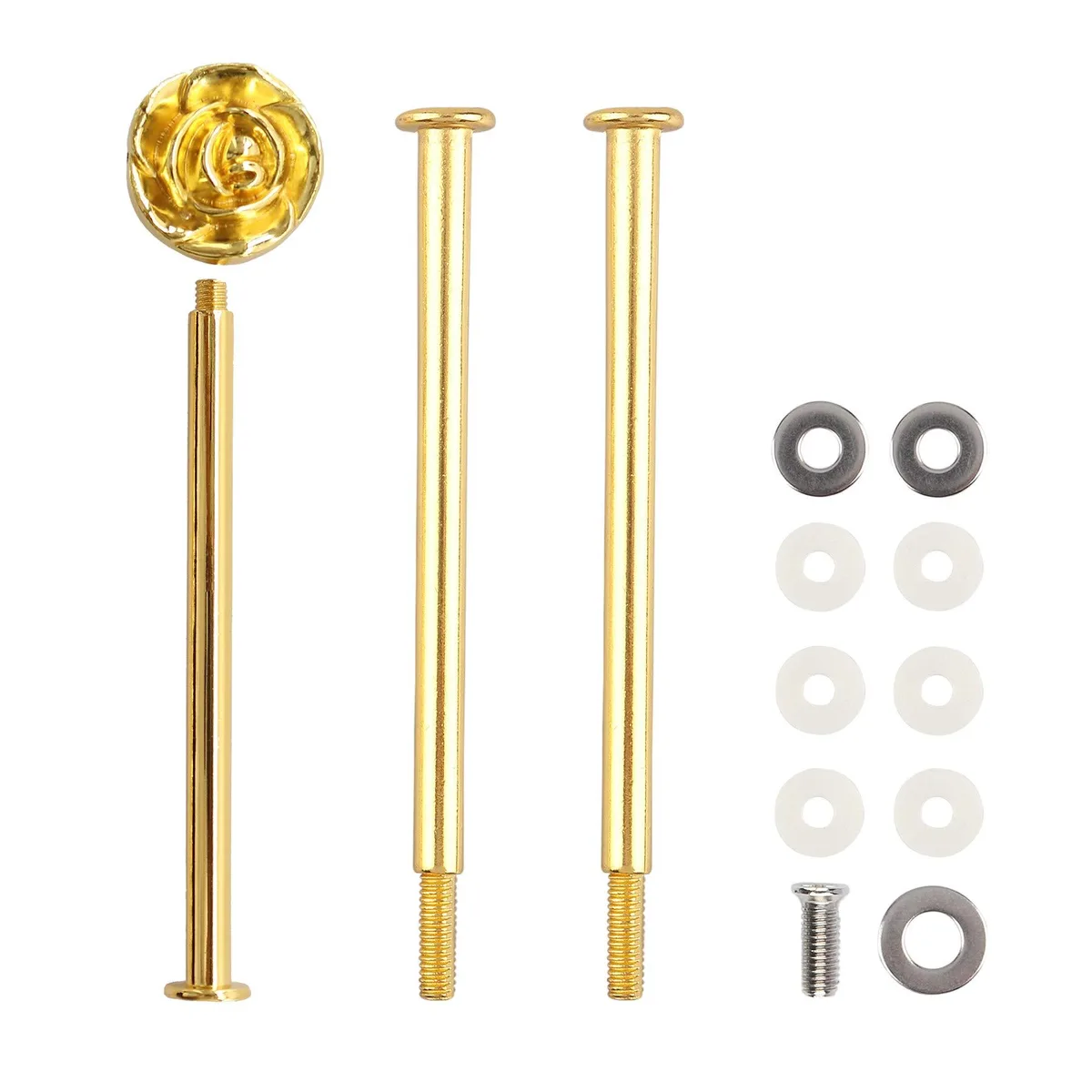Gold metal three-tier cake stand hardware with central rod and circular plates
