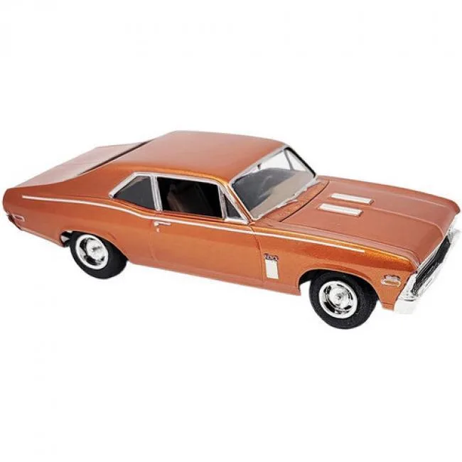 Red 1/32 scale 1969 Chevrolet Nova SS model kit with chrome parts and rubber tires