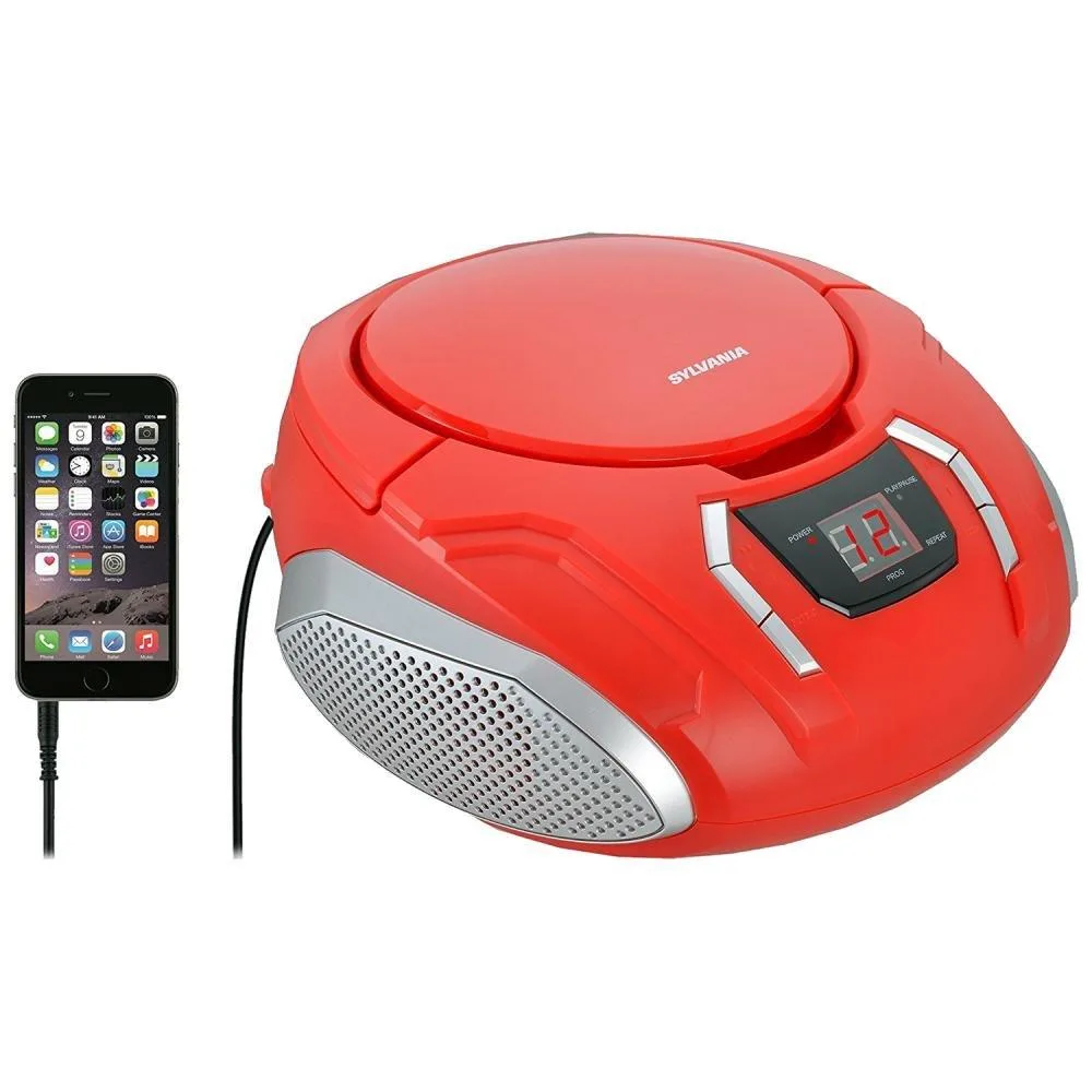  Sylvania PRCD261-RED Portable CD Boombox AM/FM Radio Red — product photo