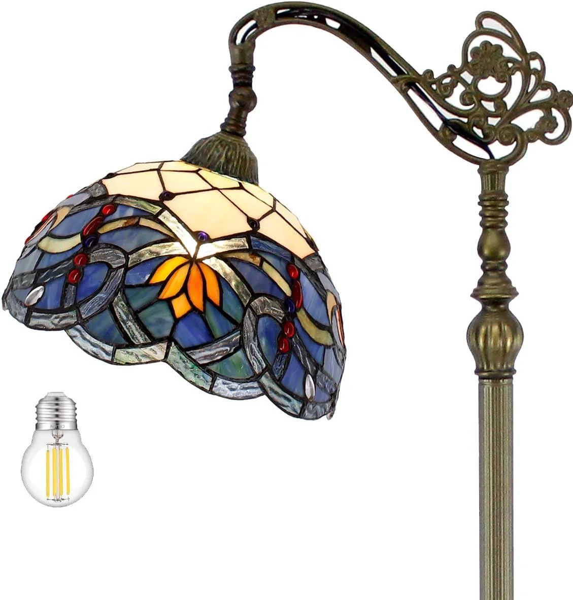 TUKO TUKO Tiffany Floor Lamp Blue Lotus Stained Glass 12x18x64 Inch Gooseneck Adjustable S220 Series — product photo