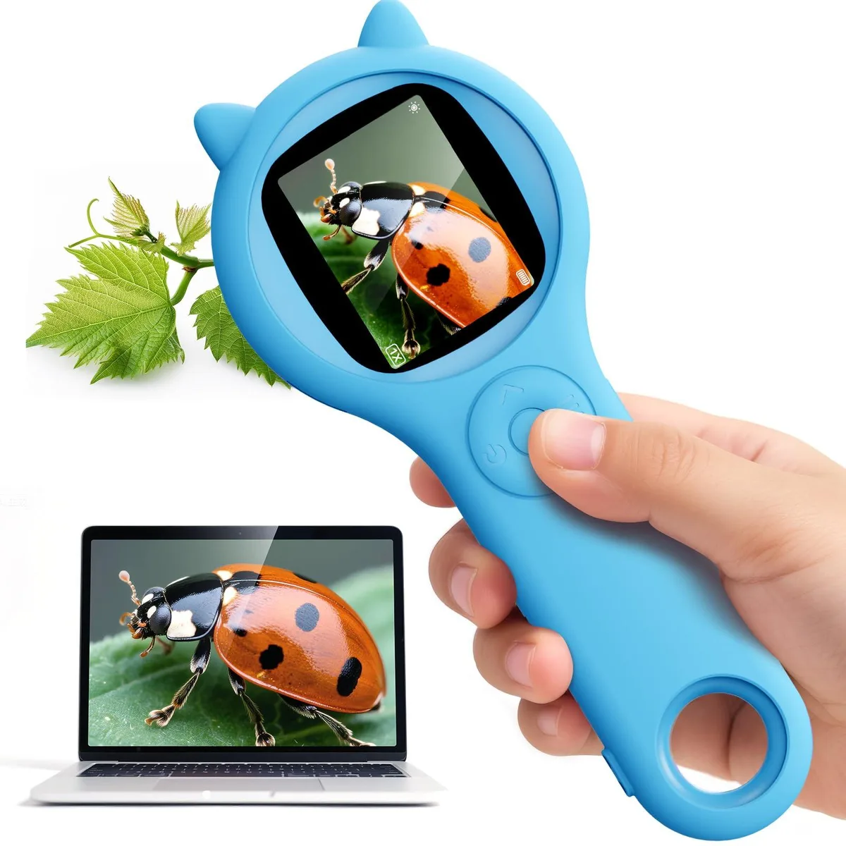 Twelve blue plastic digital microscopes with built-in screens