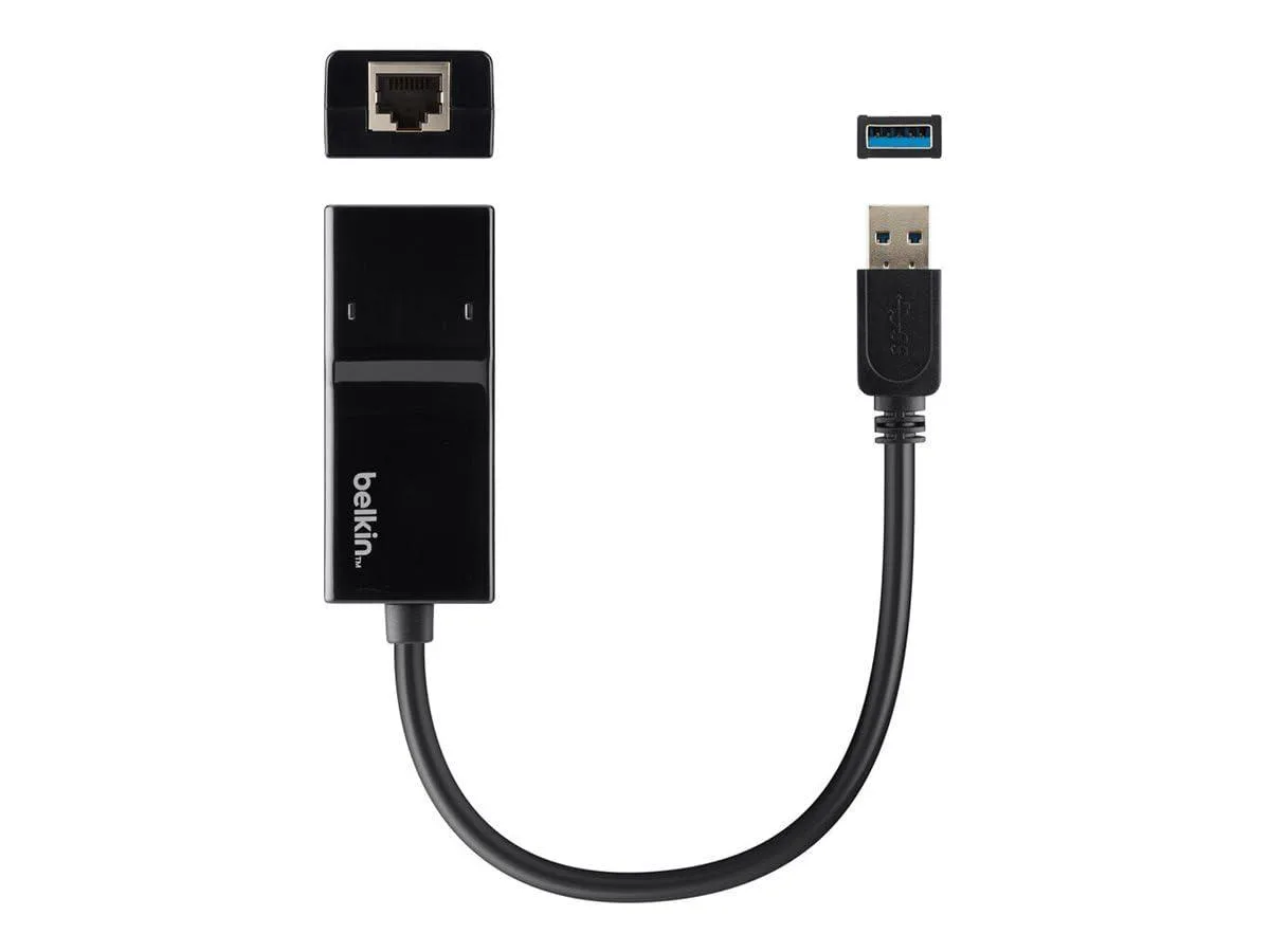 Compact black USB 3.0 to Gigabit Ethernet adapter with RJ45 port