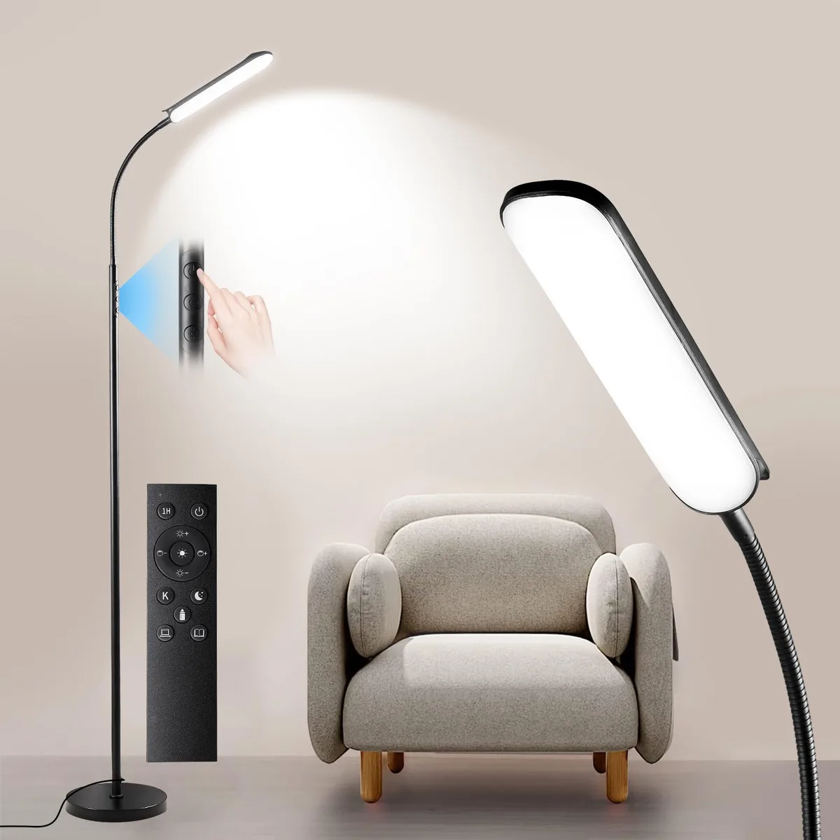  Yikuneng 18W LED Floor Lamp Black Remote Touch 2700K-6500K — product photo