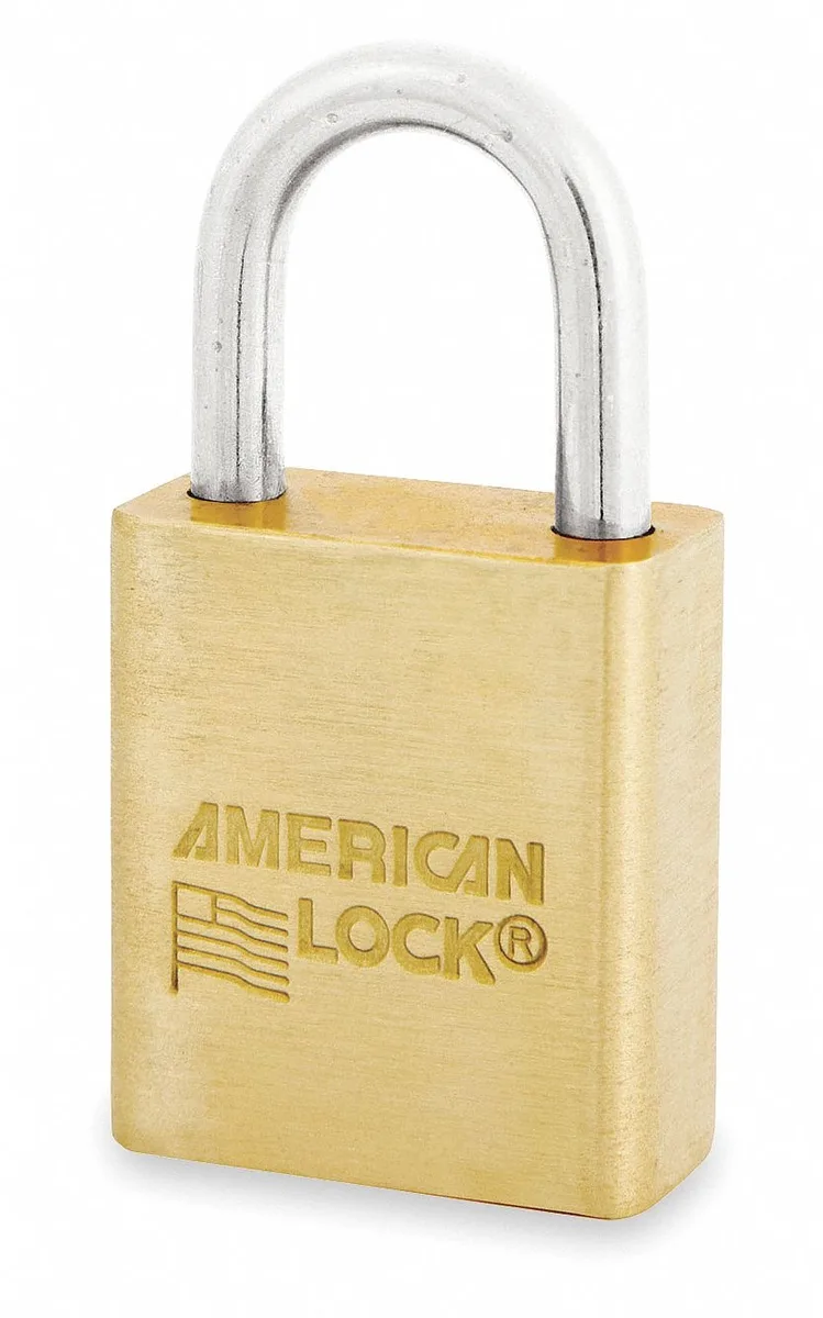 Solid brass rectangular padlock with brass shackle 1 1/2 inch wide body