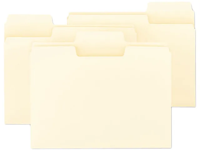 Box of one hundred manila file folders with oversized reinforced top tabs