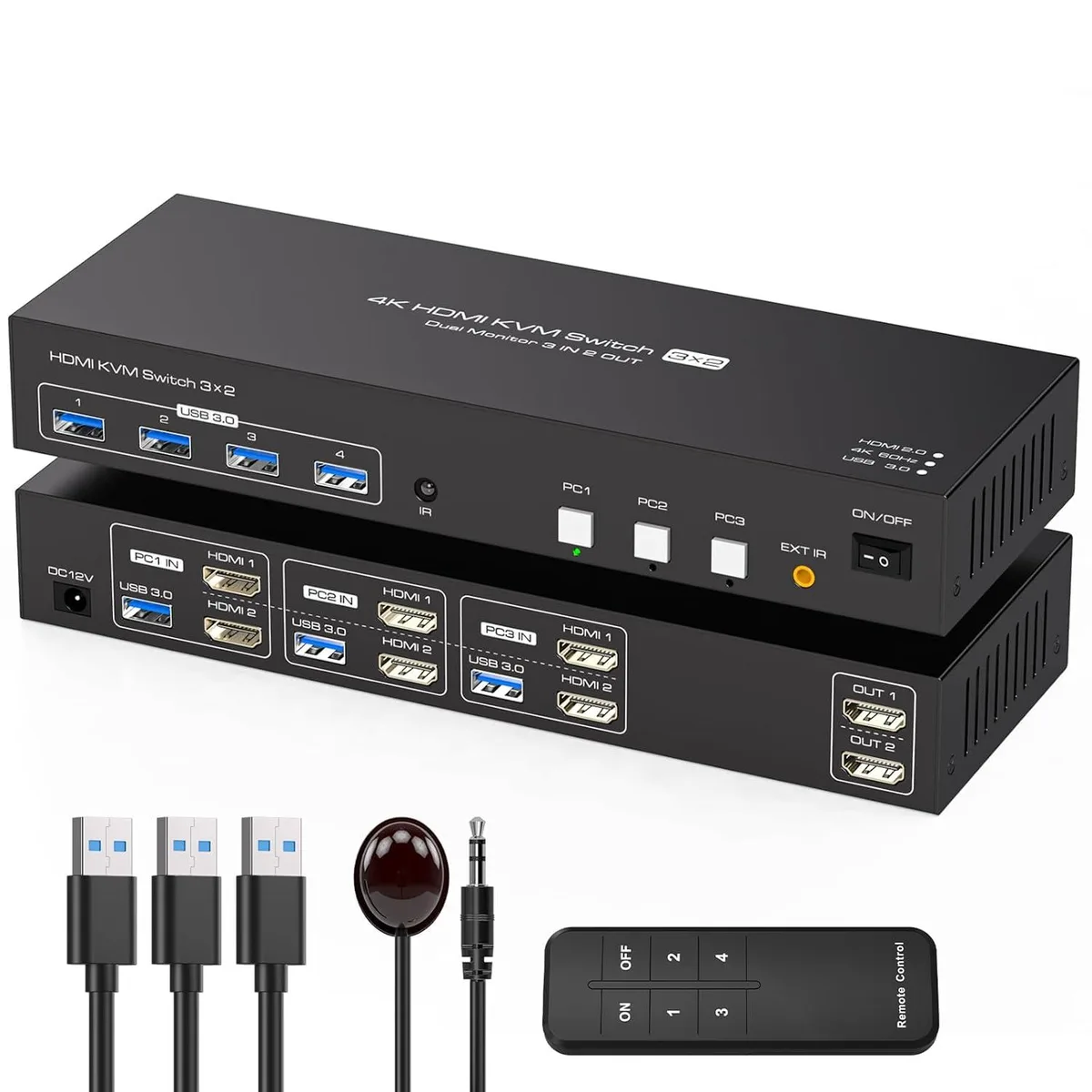 IHDAPP IHDAPP SW520 3-Port 2-Monitor 4K@60Hz KVM Switch — product photo