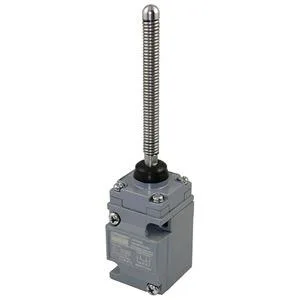 Small rectangular limit switch with spring wobble actuator on top