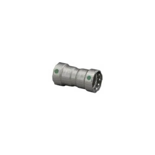 Steel MegaPress coupling with zinc-nickel finish and rolled centre stop