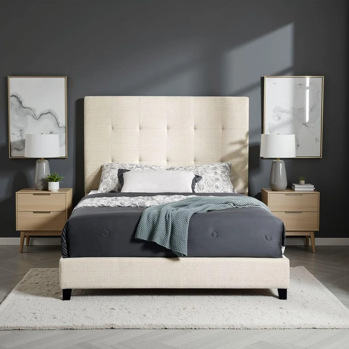 tuphen tuphen Queen Beige Upholstered Platform Bed 64x83x60 — product photo