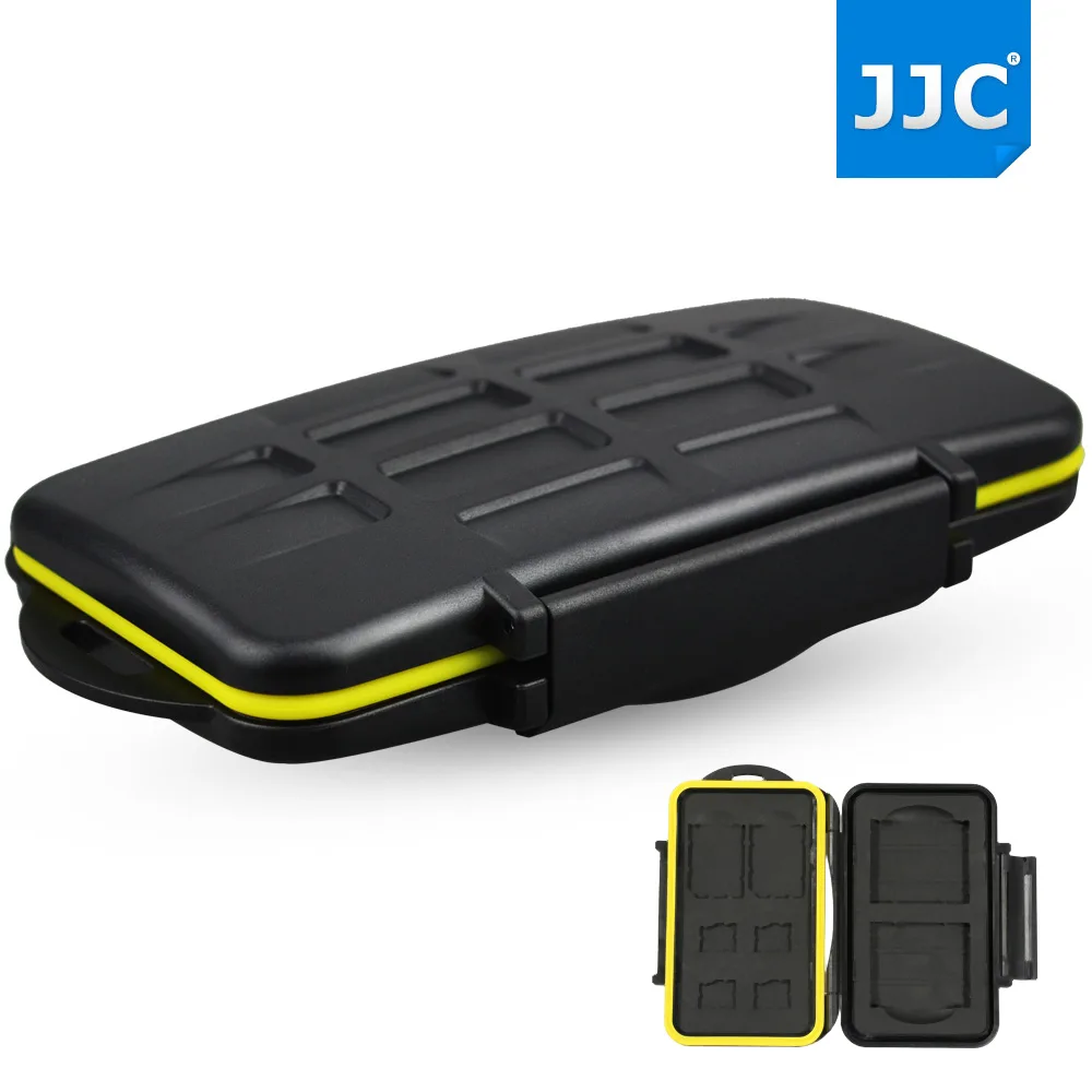 Black rectangular case with molded slots for memory cards