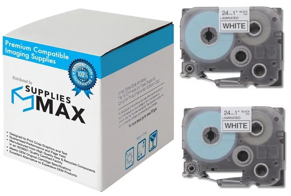 SuppliesMax SuppliesMax TZE-251 2PK 24mm x 8m Black on White Label Tape — product photo