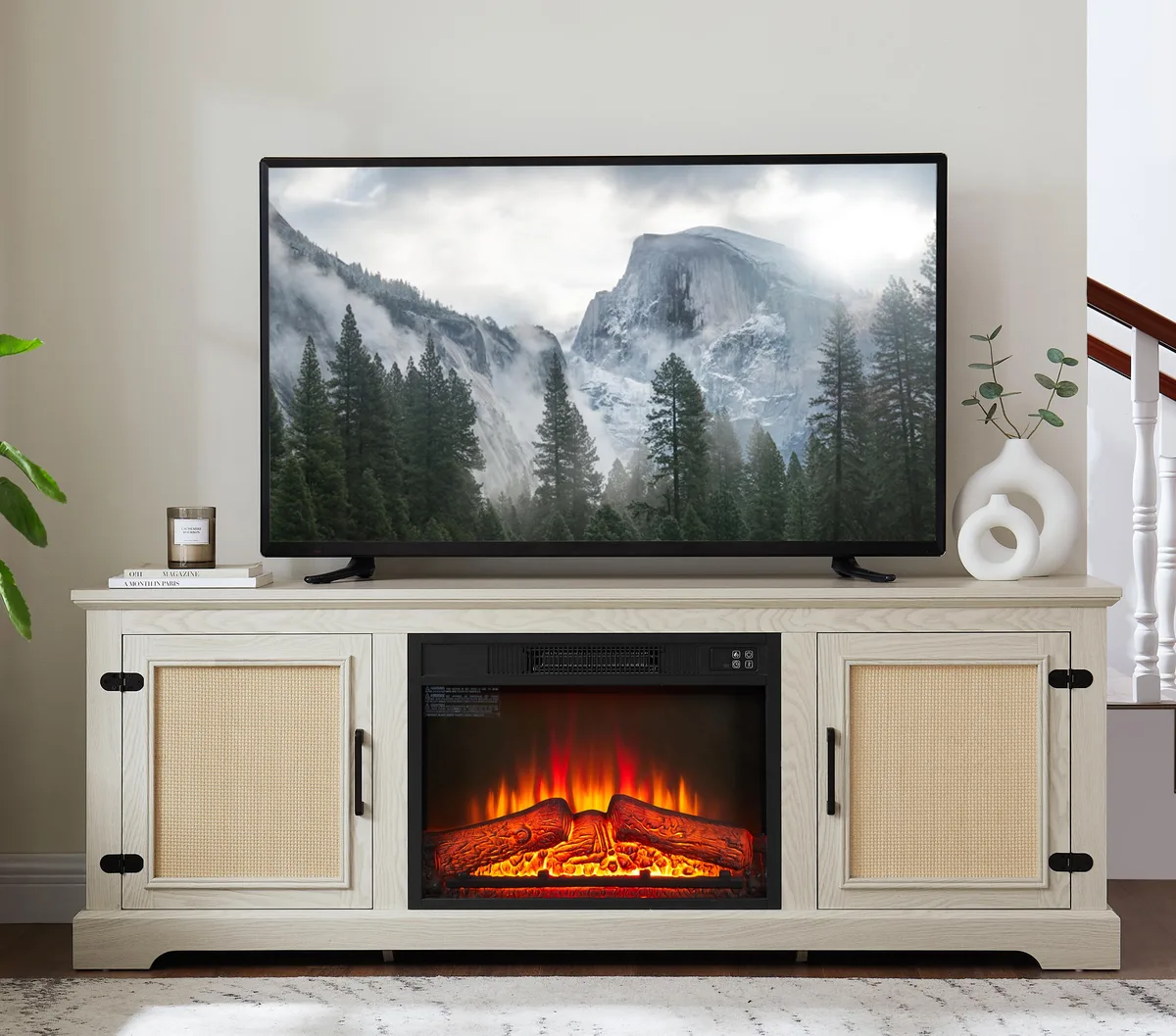 tuphen tuphen 65" TV Stand with 23" Fireplace Insert White — product photo