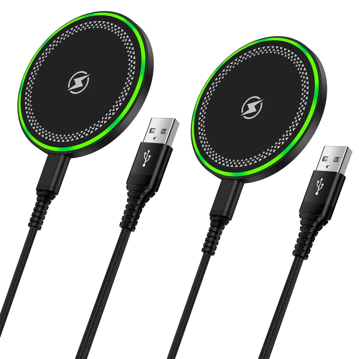 Two flat wireless charging pads in a pack
