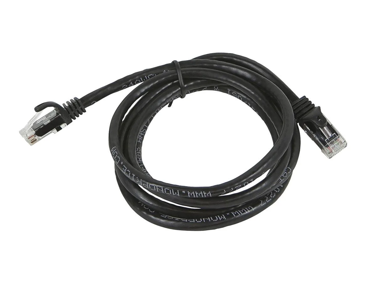 Black 14 ft Cat5e Ethernet cable with snagless RJ45 connectors and matching strain relief boots